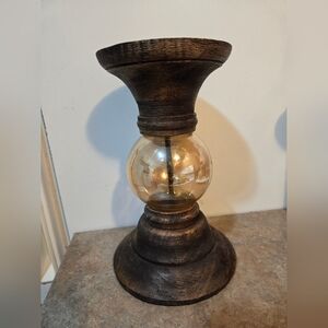 NEW Rustic wood dark brown candle holder